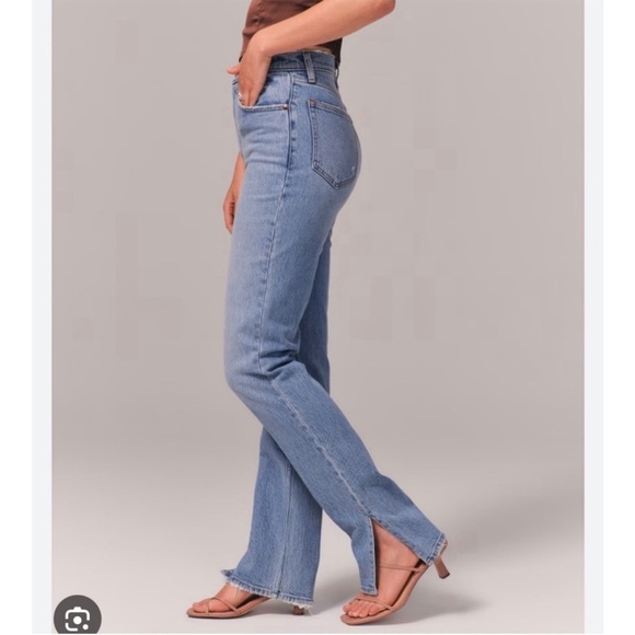 Abercrombie & Fitch 90s Straight High Rise Split Hem Jeans Size 25 0 Short - Picture 2 of 7